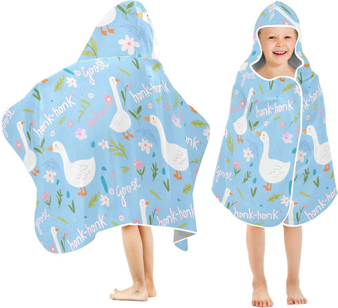 Burbuja Cute Geese Hooded Bath Towel for Kids, Soft Absorbent Plush Beach Towel