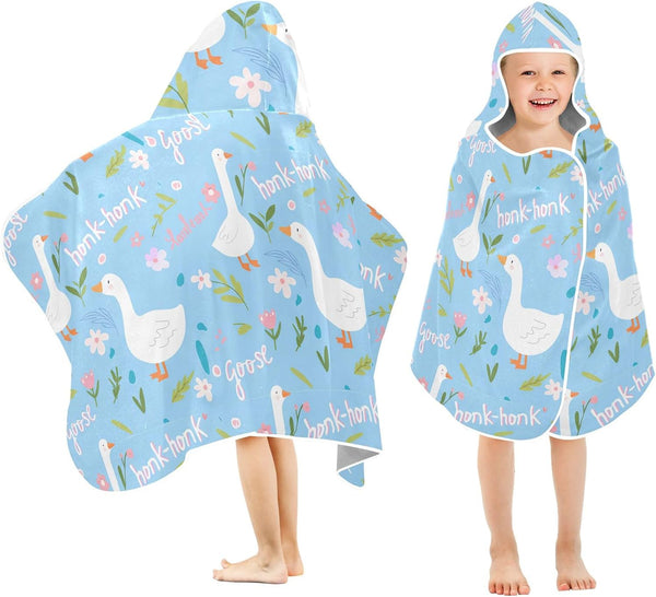 Burbuja Cute Geese Hooded Bath Towel for Kids, Soft Absorbent Plush Beach Towel