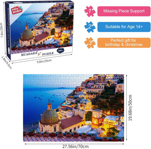 Jigsaw Puzzle 1000 Piece - Dreamy Positano - Signature Collection Twilight Sea Sight Large Puzzle Game Artwork for Adults Teens