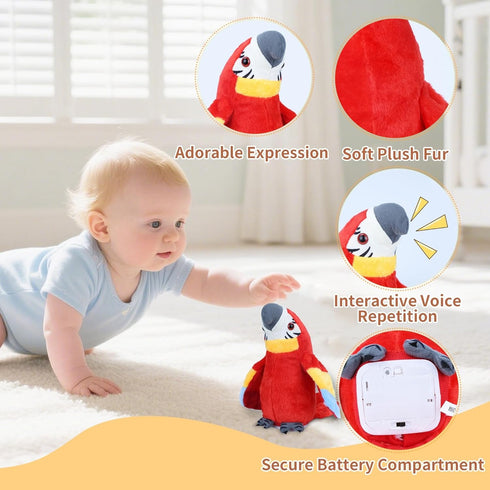 Tummy Talking Parrot Toy, Repeat What You Say Parrot Toys with Flapping Wings, Interactive Electronic Funny Rcording