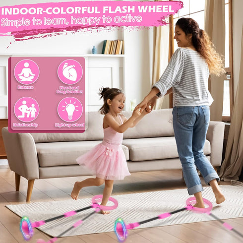 Ankle Skip Ball for Kids, Foldable Skip it with Colorful Flash Wheel, Outside Toys for Girls & Boys Age 5-10 (Pink)