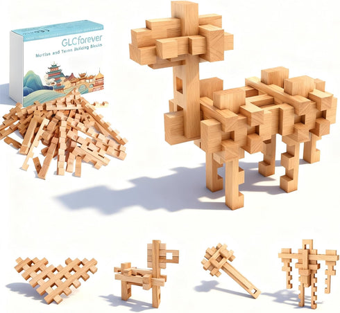 GLCforever Toy Camel STEM Wooden Building Blocks - 15+ Shapes, 3D Puzzle, Brain