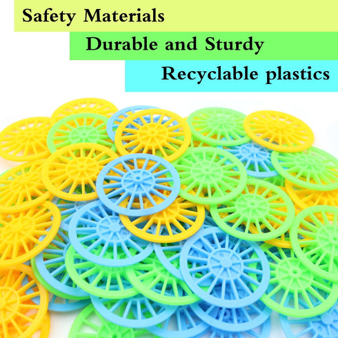 60PCS Plastic Project Wheels with 2mm Hole and 30PCs Shaft Rods for STEM Projects RC Truck Boat Helicopter Model