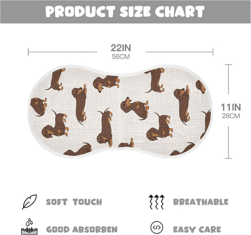 Qinllo 2 Pack 22x11 Inch Muslin Burp Cloths Dachshund Dogs Cute Cotton Baby Burp Cloths Absorbent Burping Cloth Soft