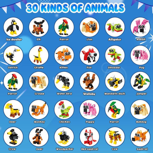 30 Pack Party Favors for Kids Building Toy, 750 PCS Animals Building Block Set for Goodie Bag Stuffers, Classroom Prizes
