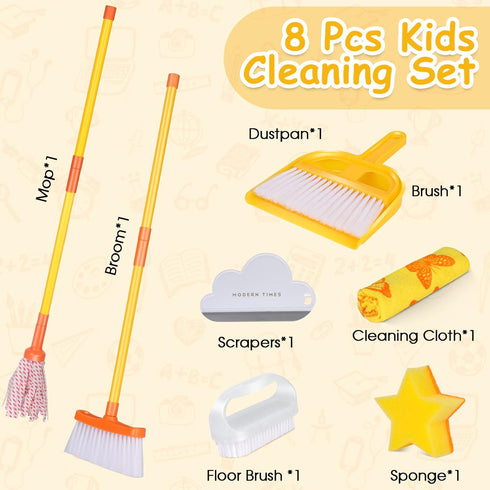Set, 8 Set, Masthome Kids Cleaning Piece Cleaning Toys Includes Mop, Broom, Brush, Dustpan, Microfiber Cloth, Cleaning