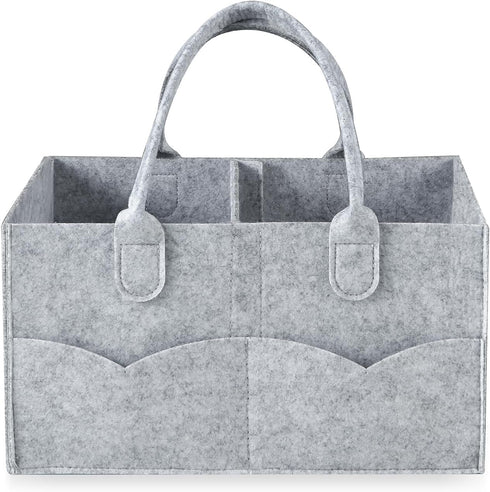 PandaEar Portable Baby Diaper Caddy Organizer, Collapsible Nursery Storage Basket for Wipes & Baby Stuff (Grey)
