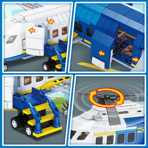 City Passenger Airplane Building Set, 711 PCS 3 IN 1 Plane Blocks Kit with Airport Terminal, Radar Tower, Luggage Truck