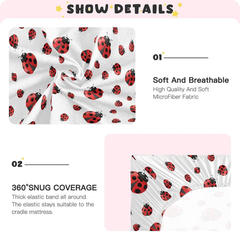 Sheet,52x28IN Pfrewn Crib Sheets for Boys Girls Red Ladybug Fitted Crib Sheet Fits Standard Crib Mattress Pads Stretch
