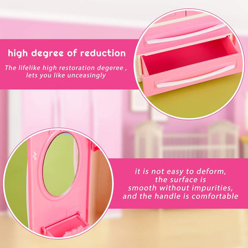 Doll Closet Furniture Wardrobe, Open Dollhouse Closet with 20 Pieces Doll Hangers, 2 Style Pink Plastic Hangers