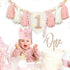 1st Daisy Highchair Wood Bead Tassel Garland Crown Hat Wooden Cake Topper Birthday Baby Shower Decorations