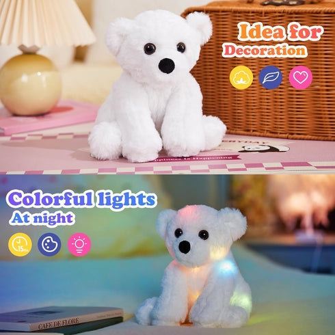 BSTAOFY Glow Polar Bear LED Night Light Stuffed Animal, Soft Plush Toy for Kids, White, 9.5''