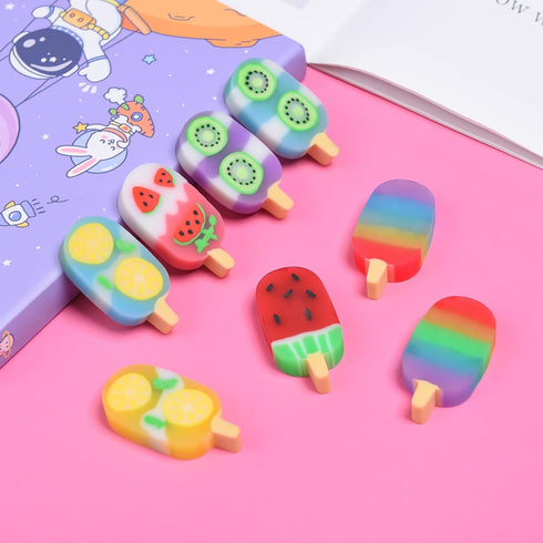 DOMG 16Pcs Ice Cream Erasers for Kids, Cute Fruit Shaped Fun Food Erasers for Classroom Rewards and Party Favors