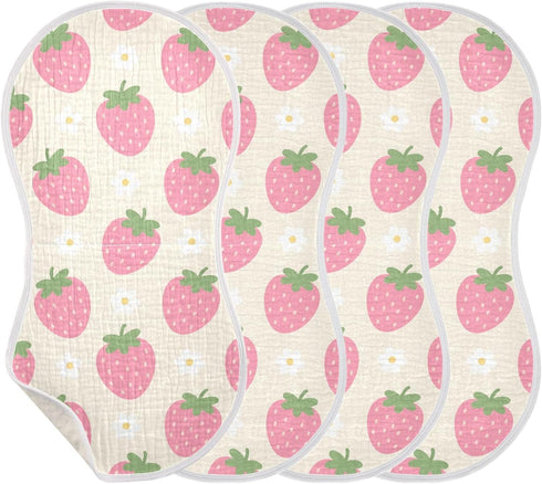 decor gift 4 Pack 22x11in Cotton Baby Burp Cloths Soft and Absorbent? Cute Cartoon Strawberry Flower Feed Cloth