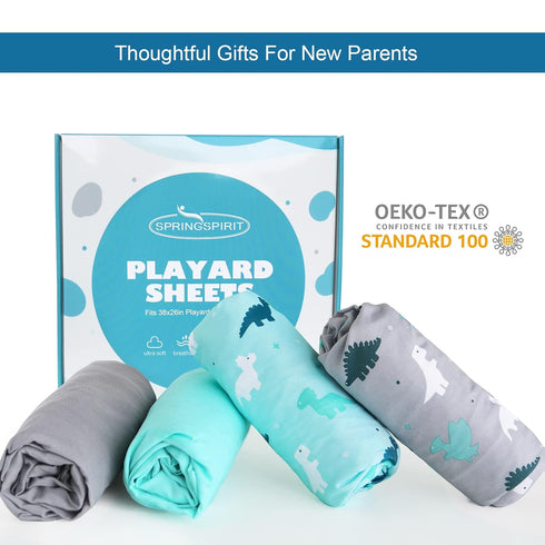 Pack 4 Pack Graco n Play Sheets - Mini Crib Sheets, Ultra Soft Mattress Compatible, Dinosaurs