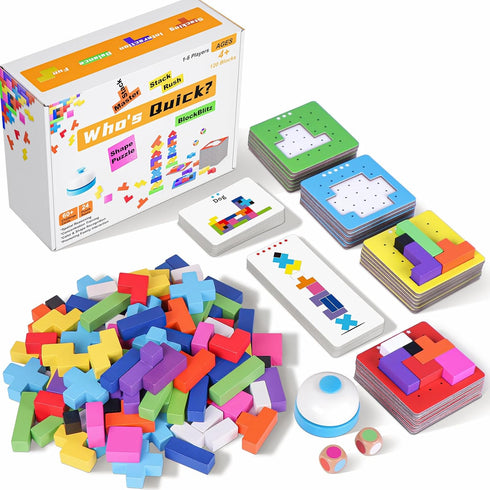 120Pcs 4 1 6 4+ Wooden Block Stacking Games Fast-Paced Building Block Game More Ways to Play for Party Game Night