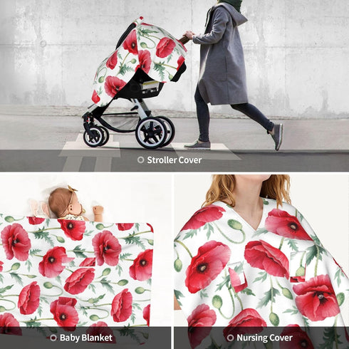 CQMZJHU Poppy Flowers Baby Car Seat, Rain Shelter, Multifunctional Nursing Cover for Newborns, Mother Care