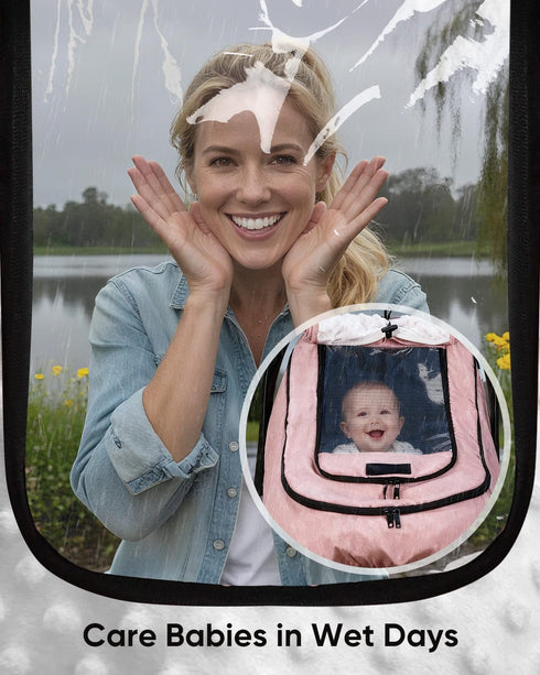2-Layer TinlyFinly Waterproof Car Seat Cover for Baby, Car Seat Rain Cover with Clear Window & Sunshade & Mesh Cover