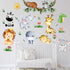Jungle Baby Animals Wall Stickers - Elephant Lion Tiger Giraffe Wall Decals - Nursery Kids Girls Boys Room Daycare