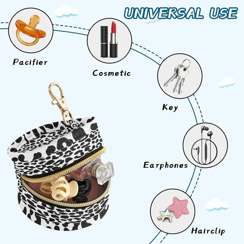 Pacifier Holder with Clip Pacifier Case for Diaper Bag Round Baby Pacifier Pouch Box Bag Portable Black Leopard Print