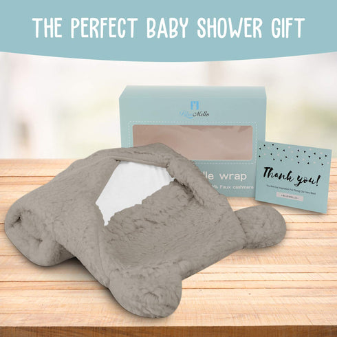 BlueMello Ultra-Soft Plush Swaddle Blanket for Infants 0-6 Months, Grey Receiving Wrap, Ideal Newborn Gift