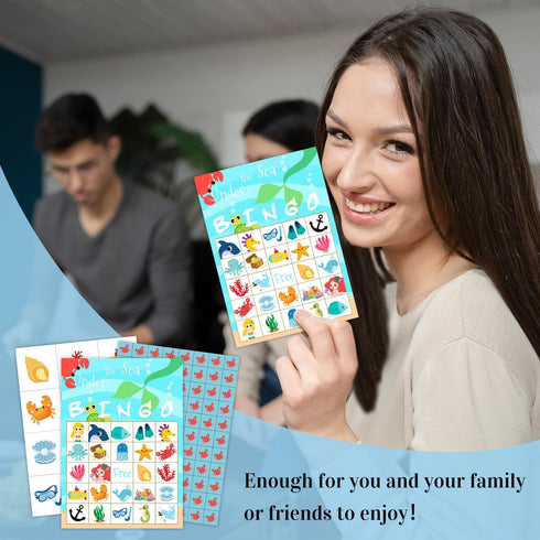 Under The Sea Party Bingo Game - 24 Player Ocean Animal Bingo Cards Set for Family Activity and Mermaid Party