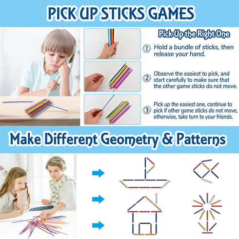 ZeeDix 90 Pcs Pick Up Sticks with 3 Sets Retro Metal Jacks Kit, Classic Fun Game Gift of Jacks for Kids