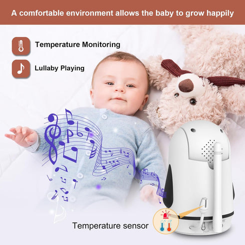 Video Baby Monitor with Camera and Audio, 5" Display, No WiFi, 30H Battery, 1000ft Range, Remote Pan-Tilt-Zoom, Night