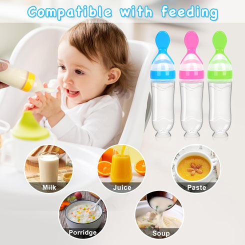 3 Pack 3 oz WAJIAYON Baby Food Feeder Silicone Baby Food Dispensing Spoon with Standing Base for Infant- Squeeze