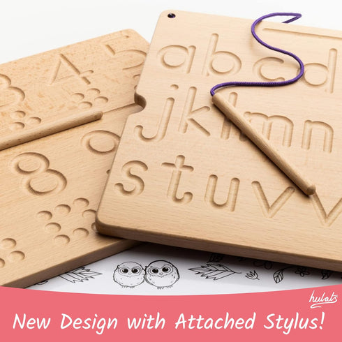 3-5 3 Hulats Learn to Write - Number & Letter Tracing Boards for Kids Ages - Wooden Alphabet Learning Montessori Year