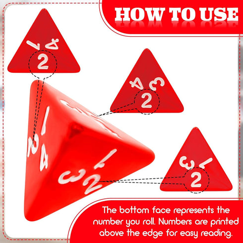 72 Pcs Red D4 Dice Bulk Cone Transparent 4 Sided Mini Dice Set for Role Playing Games