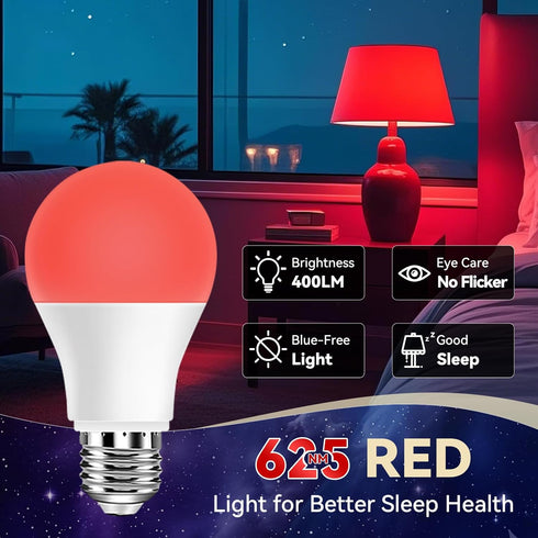 625nm Bulbs 3W, 100% Bulbs A19 40W Bulb 2PK Neporal Red Light for Sleep Blue Light Blocking for Melatonin Promote, Eq.
