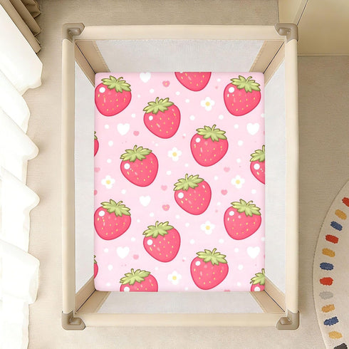 CZXW 52" 28" Red Strawberries Crib Sheets Fitted x Natural Cotton Soft & Breathable for Baby Crib Mattress