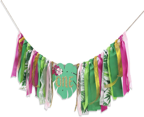 Agkvw 1st Aloha to One Tropical Hawaiian Luau Theme Highchair Banner- Wild One Highchair Banner for Girls, Pink Jungle