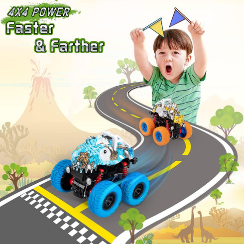 LODBY Dinosaur Trucks Toys for Kids 3-5 Years, Friction Powered Dino Vehicles for Outdoor Play
