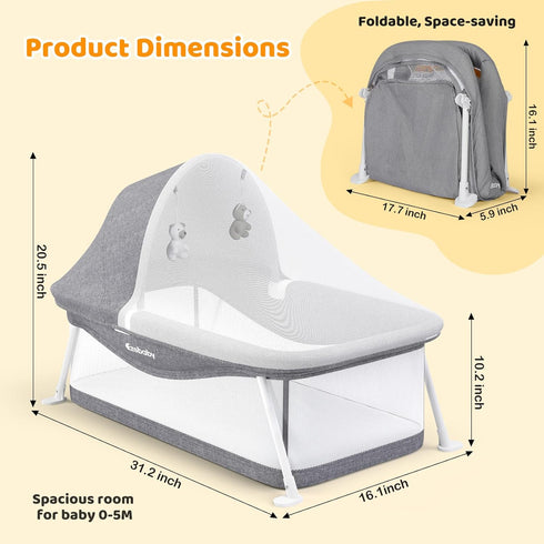 0-5 Ezebaby Portable Travel Bassinet for Baby Months, Foldable Newborn Bassinet Baby Bed Infant Crib with Padded