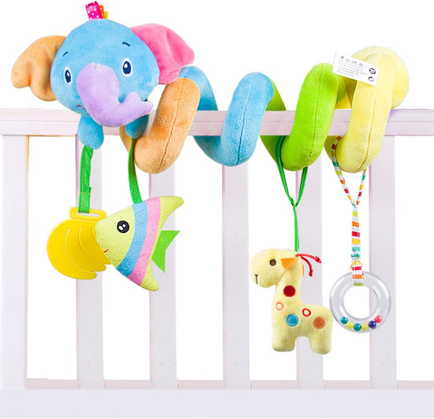 Caterbee Baby Car Seat Toys, Hanging Activity Spiral Plush Stroller Toys with Rattle for Boy or Girl (Elephant)