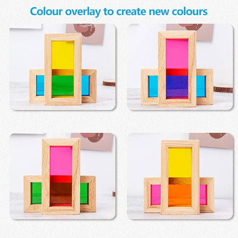 Rainbow Sensory Toys Blocks, 16 Large Wooden Building Blocks for Toddlers, Colorful Geometric Stacking Toy Set