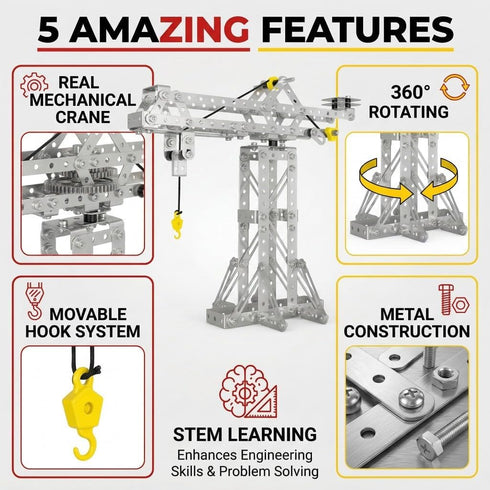 PANPAPA 273pcs 3 1 Set,Erector Sets 8-12,DIY Metal Building Toys, in Tower Crane & Frame Crane & Windmill Metal Model