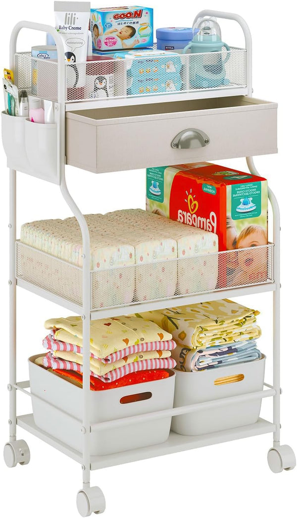 Baby Diaper Caddy Cart Organizer -3 Tier, Bedside Nursery Essentials Organizer &