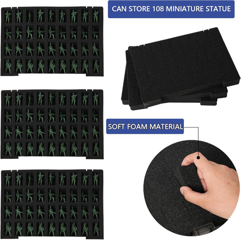 Portable Miniature Figure Storage & Carrying Case - 4 Foam Layers fits 108 Infantry Minis & Large Figures