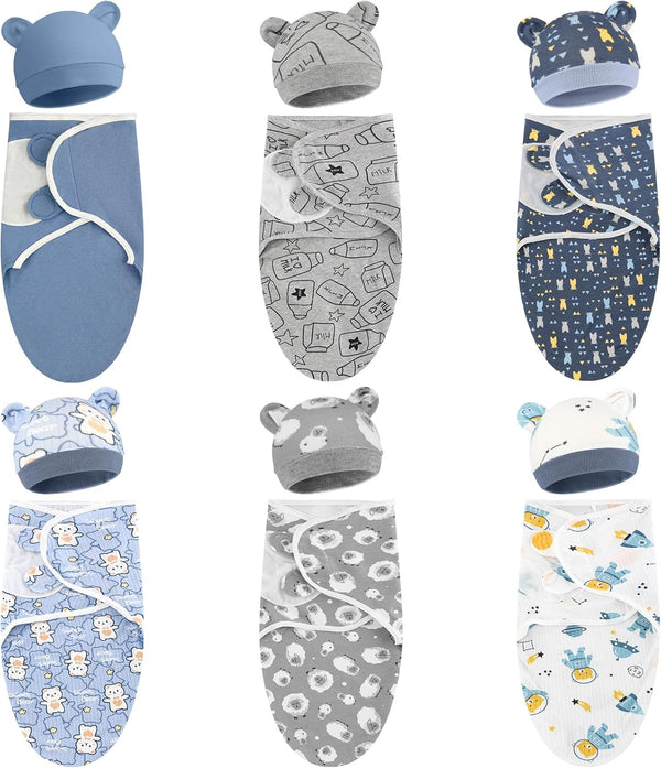 VitalCozy 6 Pack Cotton Baby Swaddle Blanket Wrap with Matching Hat Set