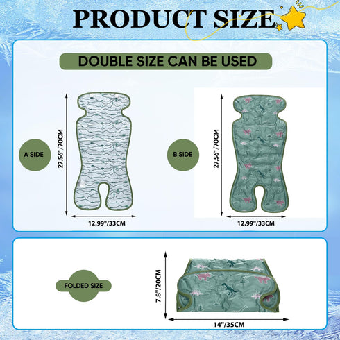 Miracle Baby Gel Car Seat Cooler Pad, Double Sides Stroller Ice Cushion, Summer Cooling Liner, Dinosaur + Lines