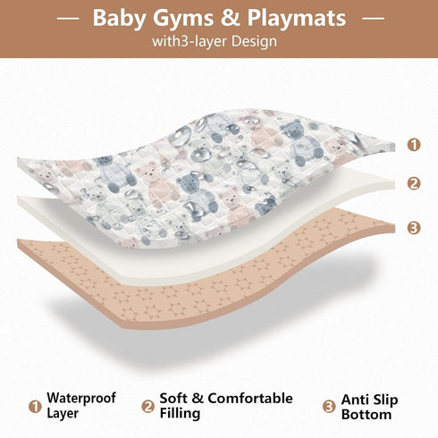 Yuiboo Tummy 50'' 50'' Fast Food Delight Dark Soft Padded Baby Activity Play Mat for Indoor Outdoor Waterproof Time
