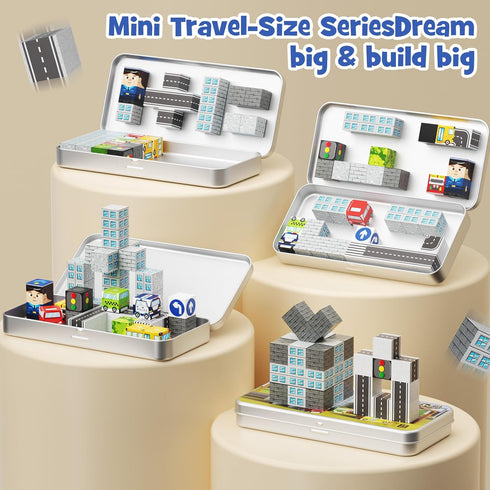 Gamcrown Set, 35PCS 3-8, City Traffic Magnetic Blocks STEM Toys for Kids Ages Travel Building Toys with Carrying Case