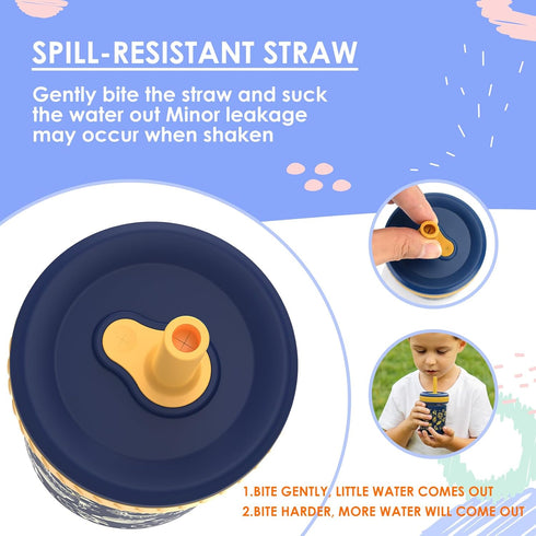 12 oz 4 Packs Sursip Toddler Glass Sippy Cups, Kids Baby Spill-Proof Water Tumbler with Straw and Lids, Smoothie Snack