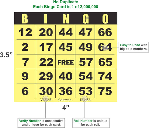 250 Bingo Game Cards, Yellow (8 Color Selection), 4” x 3.5”, Customizable Book for Events, Single or Multi Use