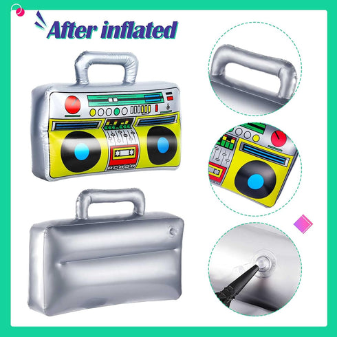 BBTO 15 Pcs Inflatable Rock Star Toy Set, 23.6 Inch Electric Guitar, Bass Guitar, Microphones & Boombox