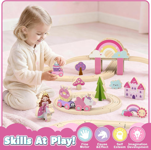 Set Set 2-4, 3 4 5 6 7 Lehoo Castle Wooden Train - Unicorn Train for Toddlers Wooden Train Track Toddler Girl Toys