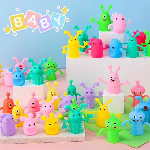 Booson 120 14 PCS Finger Puppets Toys Cute Monster Finger Puppets Soft Rubber Stretchy Fidget Doll Toys for Role